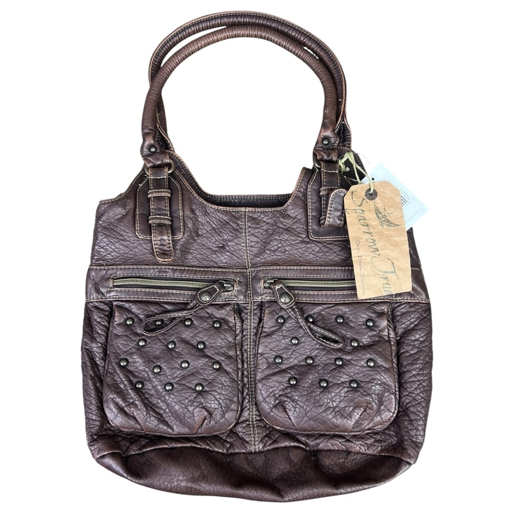 NWT Sparrow True Purse Handbag Brown Faux Leather With Hobnail Studs